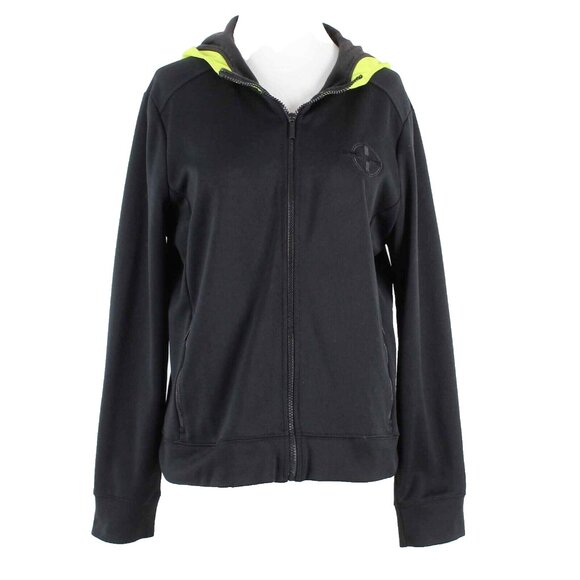 Jackets & Blazers - L-RL Ralph Lauren Sz M Black Neon Green Hood Zip Up Cotton Blend Jacket